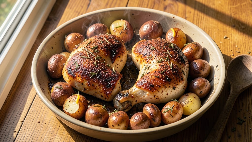 Baked Chicken Legs And Potatoes Recipe: Foil-Sealed Crispy Skin, Juicy Centers