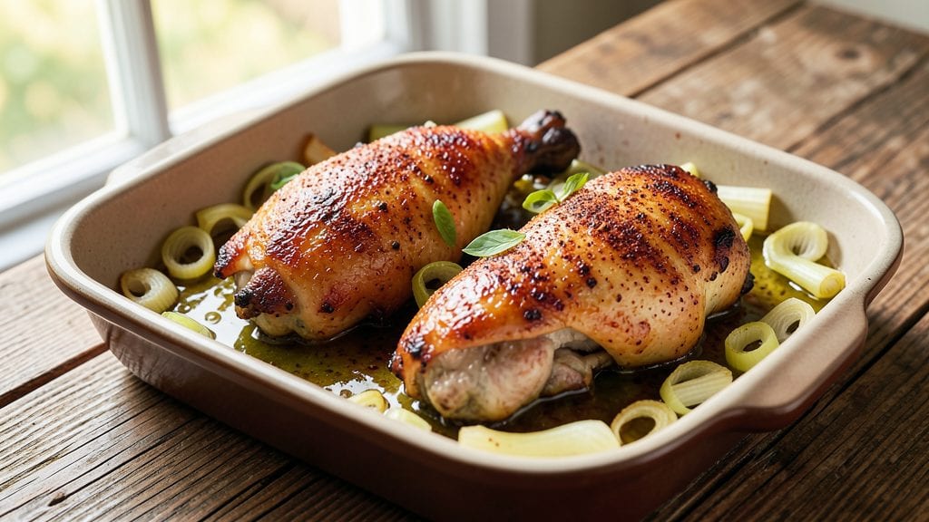 Baked Chicken Thighs and Drumsticks Recipe: Crispy Celery Crown Over Smoky Garlic Bliss