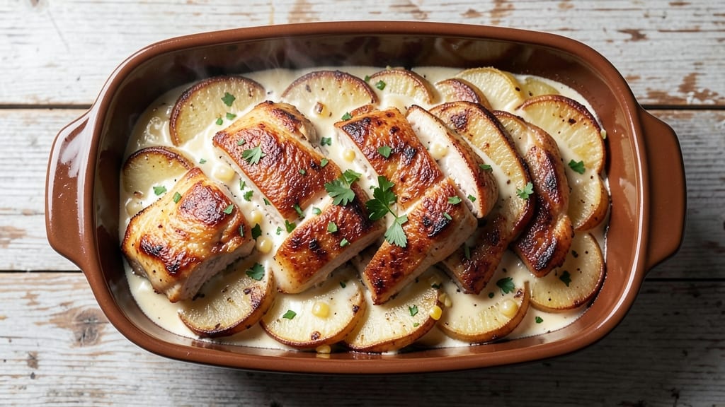 Betty Crocker Scalloped Potatoes And Chicken Recipe: Golden-Layered Casserole With Herbed Cream