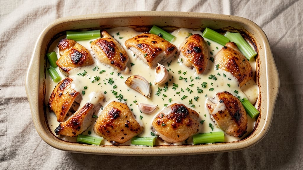 Chicken Bake Copycat Recipe: Crispy Celery Crown Over Creamy Herb Gravy