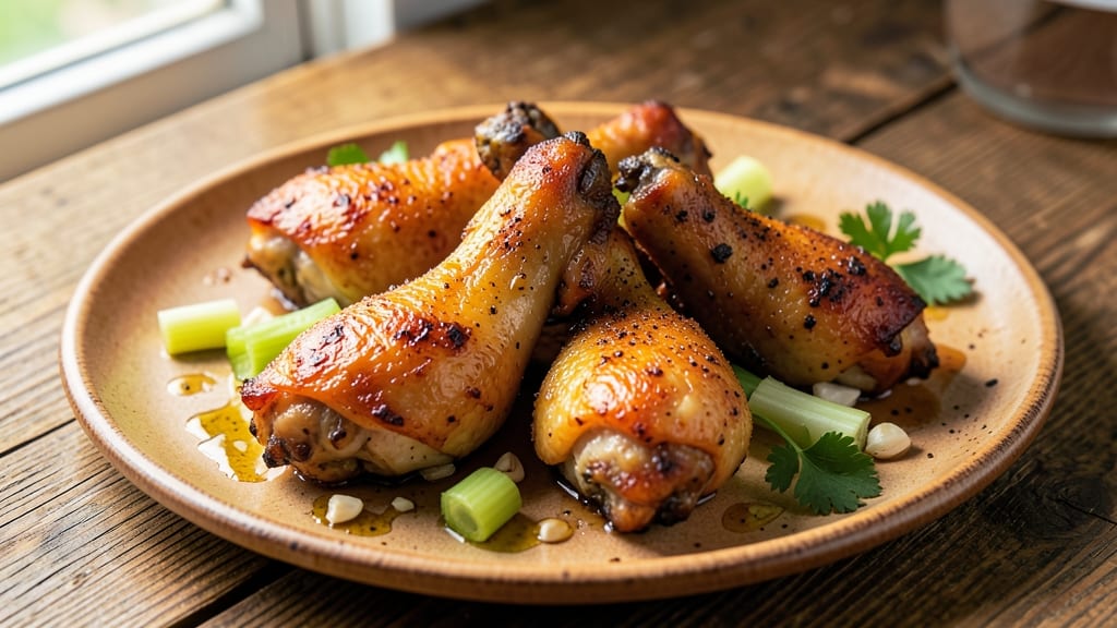 Chicken Legs And Wings Recipe: Crispy Celery Crown Over Smoky Garlic Bliss