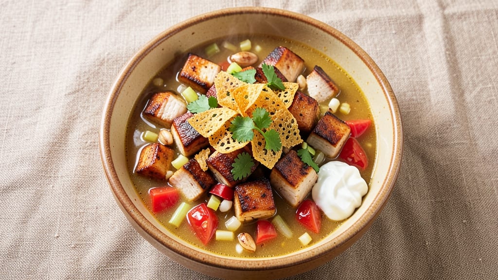Chuy's Chicken Tortilla Soup Copycat Recipe: Crispy Celery Crown Over Spiced Tomato Base