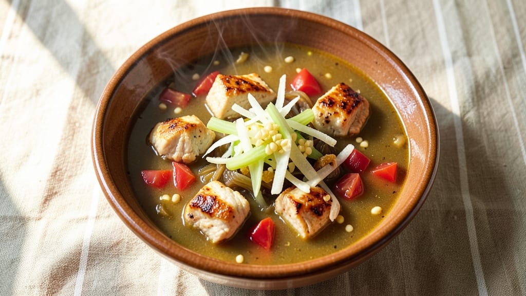 Copycat McAlister's Chicken Tortilla Soup Recipe: Crispy Celery Crown Over Spiced Tomato Base