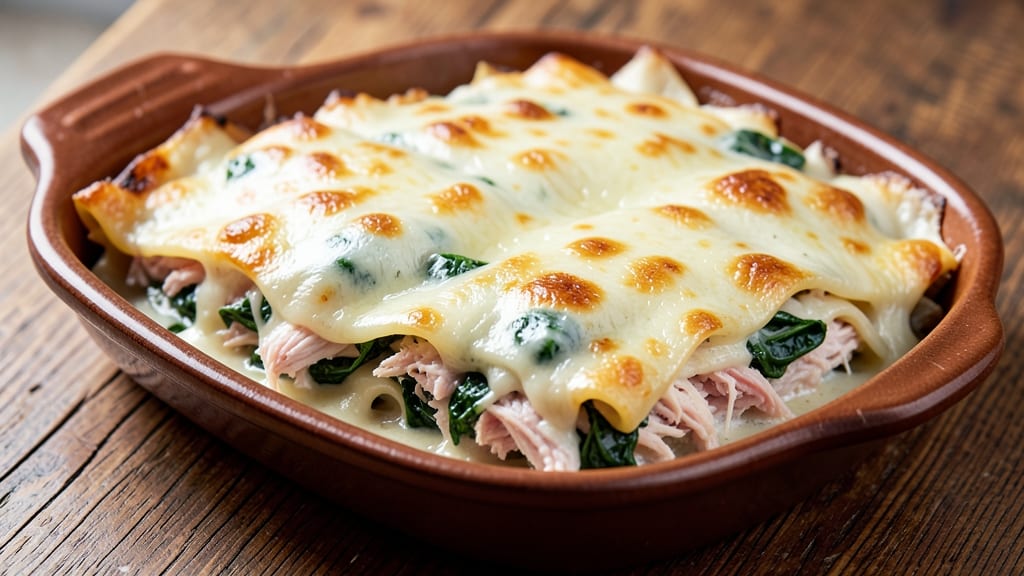 Maggiano's Chicken And Spinach Manicotti Copycat Recipe: Baked Pasta Layers With Gooey Mozzarella and Celery Crown